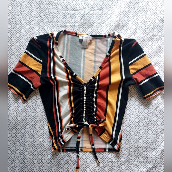 Stripped Short Sleeve Cropped Soft Revamped Shirt - Picture 2 of 5